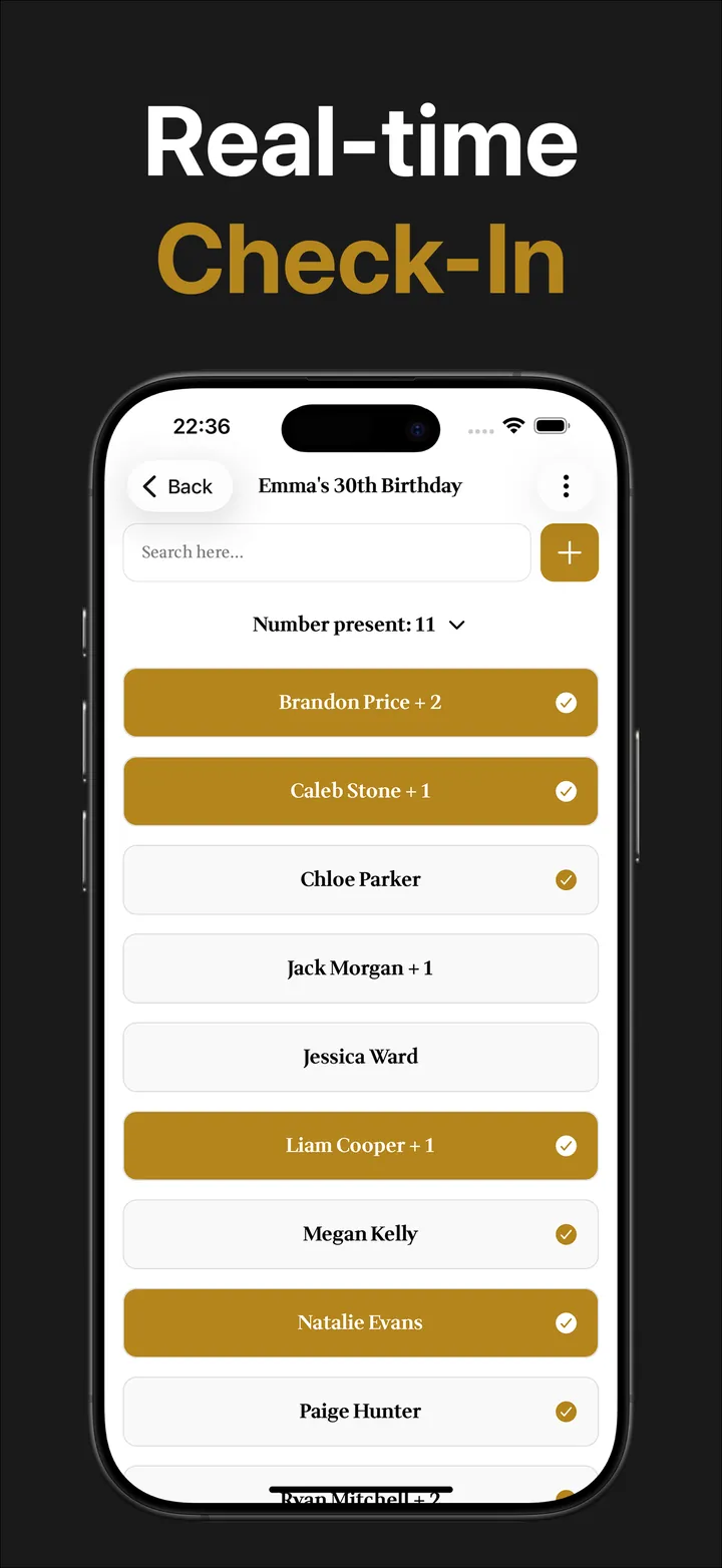 Live check-in marking guests as present