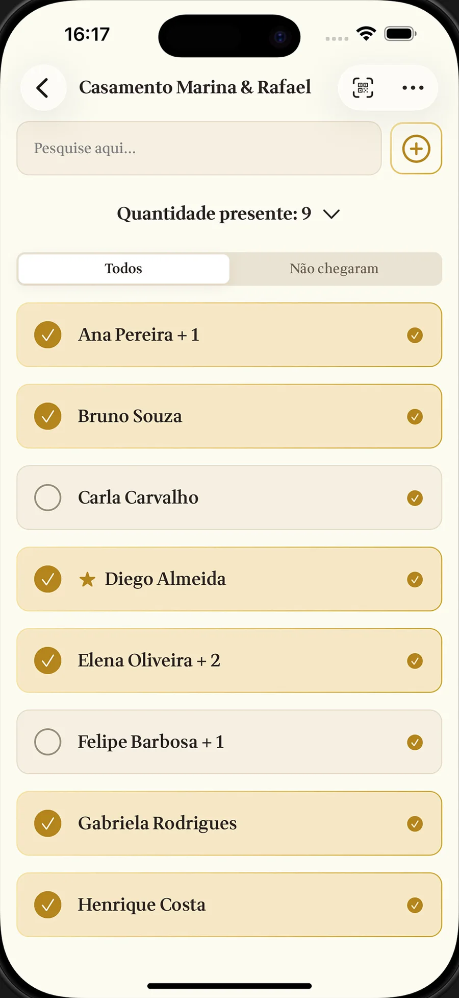 Lista do Casamento Marina & Rafael com quem já chegou marcado em dourado